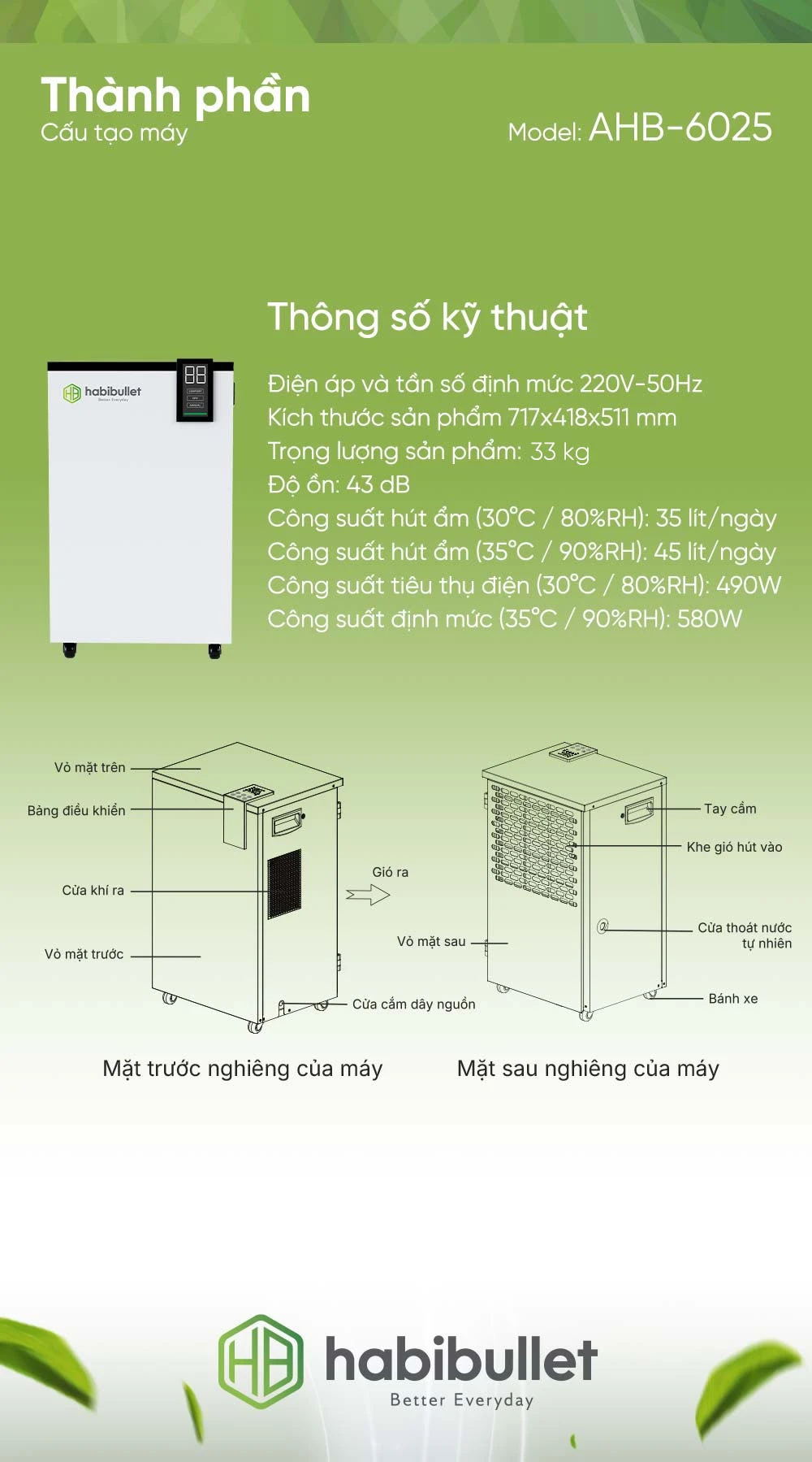 Máy hút ẩm Habibullet UltraDry AHB-6025 60 lít/ngày BH245146 1